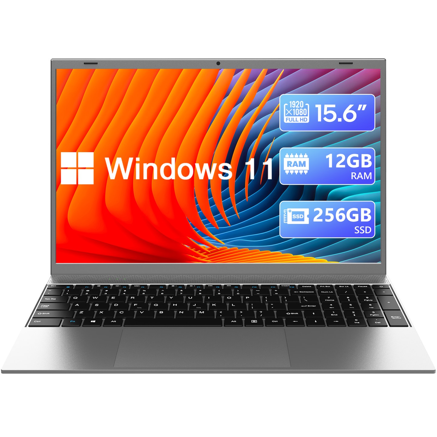 WIPEMIK Laptop Computer, 15.6 Inch 12GB RAM 256GB SSD Intel Quad-Core N4120 Windows 11 Laptop, 1080P Full HD IPS Display, 2.4/5G WiFi, Bluetooth 4.2, USB 3.0, Webcam, Expandable Up to 1TB