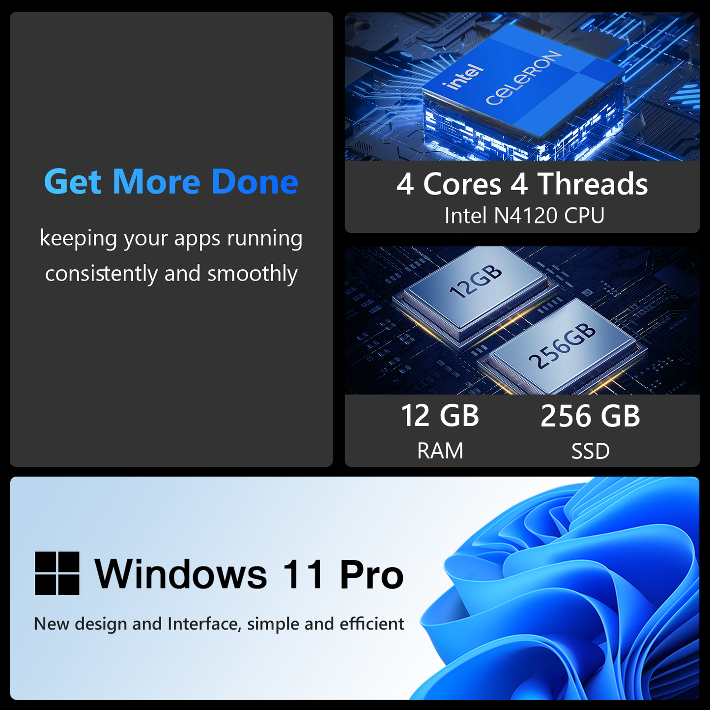 WIPEMIK Laptop Computer, 15.6 Inch 12GB RAM 256GB SSD Intel Quad-Core N4120 Windows 11 Laptop, 1080P Full HD IPS Display, 2.4/5G WiFi, Bluetooth 4.2, USB 3.0, Webcam, Expandable Up to 1TB