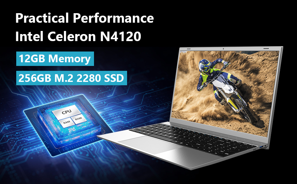 WIPEMIK Laptop Computer, 15.6 Inch 12GB RAM 256GB SSD Intel Quad-Core N4120 Windows 11 Laptop, 1080P Full HD IPS Display, 2.4/5G WiFi, Bluetooth 4.2, USB 3.0, Webcam, Expandable Up to 1TB